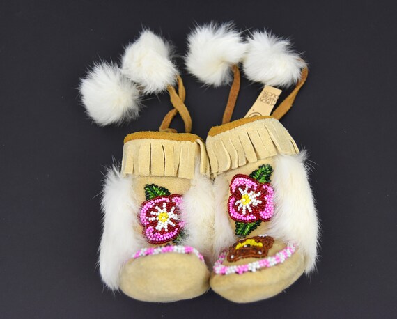 Childs Beaded Mukluks with Rabbit Fur Pompoms | B… - image 2