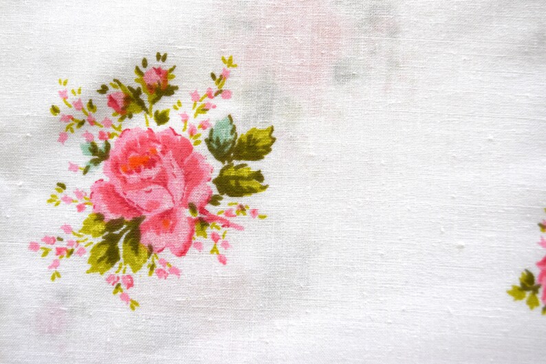 Cotton Poly BedSheet Double Flat Pink floral on White Vintage NEW Full Retro Heritage Bedding