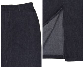 Maxi French Dressing Denim Skirt | Waist  32" | Zipper Back Vent Rivets | Medium Wash Denim | made in Canada