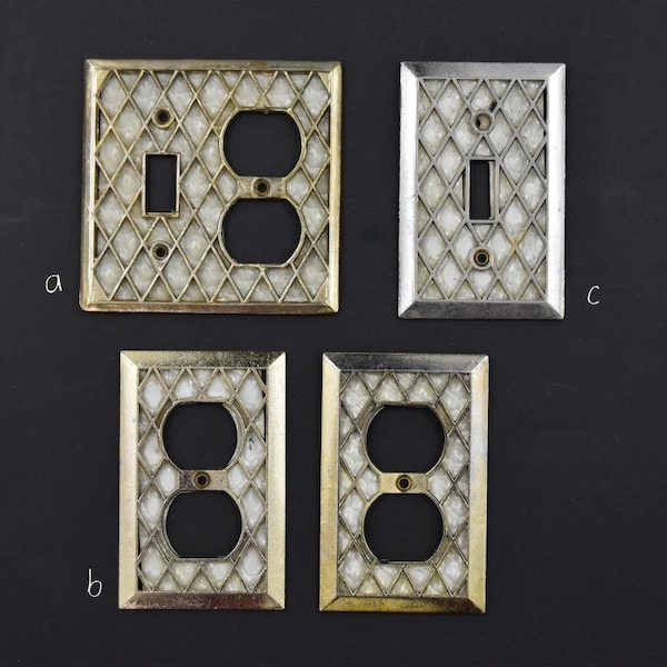 Diamond Lattice Wall Plate | Gold or Silver Tone Switch or Outlet Cover | Faux Mother-of-Pearl