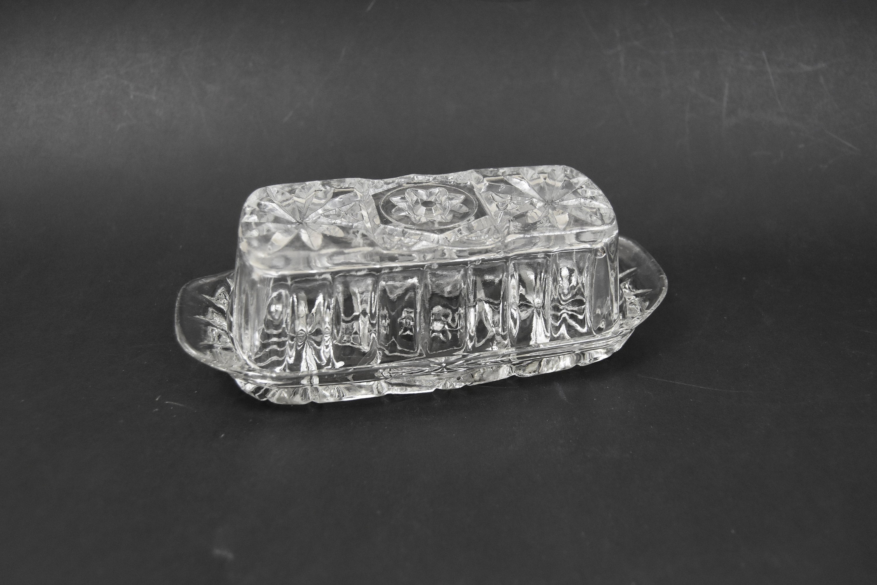Vintage Clear Glass Butter Dish With Cover Rectangular Etsy