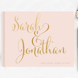 Guest Book Wedding wedding guestbook wedding album custom landscape guest book real gold foil guest book horizontal blush pink Color Choices image 5