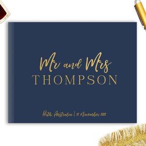 Guest Book Wedding wedding guestbook wedding album custom landscape guest book real gold foil guest book horizontal - navy Color Choices