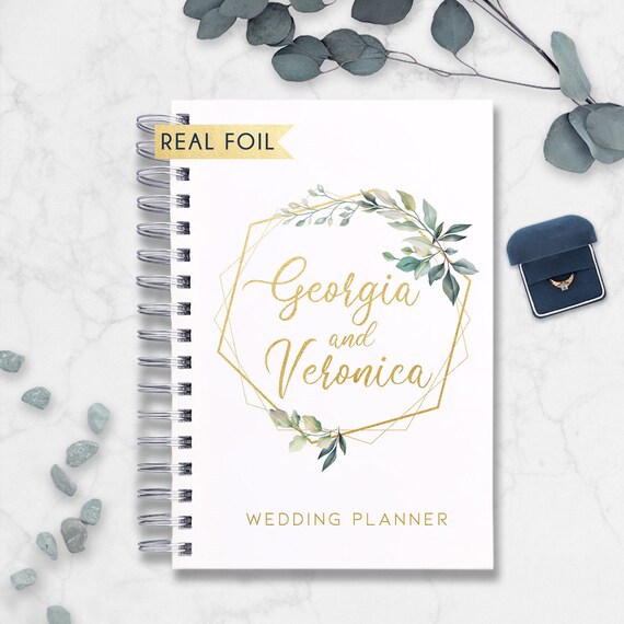 Wedding Planner Book, Bridal Planner, Journal, Customized Bridal Shower, Gift, Real Gold Foil, Gold Spiral, Boho TPC3