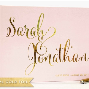 Guest Book Wedding wedding guestbook wedding album custom landscape guest book real gold foil guest book horizontal blush pink Color Choices