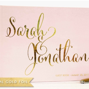 Guest Book Wedding wedding guestbook wedding album custom landscape guest book real gold foil guest book horizontal blush pink Color Choices image 1