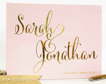 Guest Book Wedding wedding guestbook wedding album custom landscape guest book real gold foil guest book horizontal blush pink Color Choices