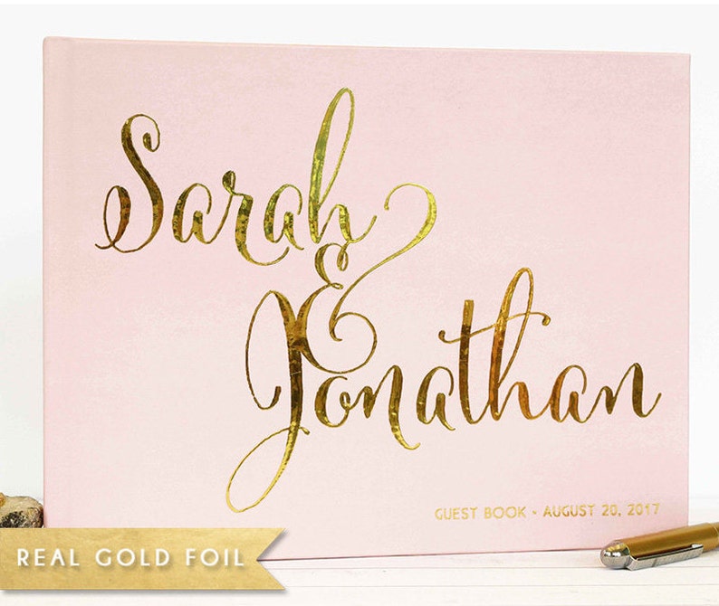 Guest Book Wedding wedding guestbook wedding album custom landscape guest book real gold foil guest book horizontal blush pink Color Choices image 1