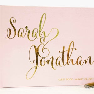 Guest Book Wedding wedding guestbook wedding album custom landscape guest book real gold foil guest book horizontal blush pink Color Choices image 6