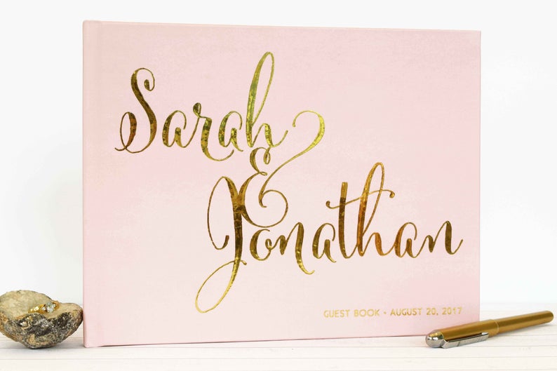 Guest Book Wedding wedding guestbook wedding album custom landscape guest book real gold foil guest book horizontal blush pink Color Choices image 6