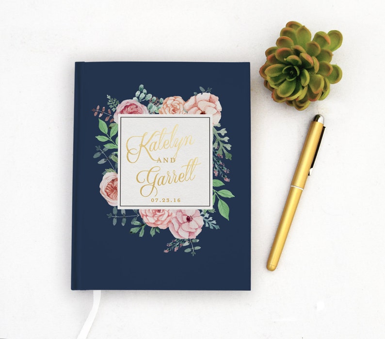 Navy Real Gold Foil Guest Book Wedding Gold foil Guest Books Custom Guestbook Modern Wedding Script Wedding