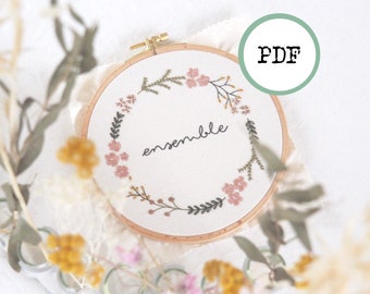 Défi #broderiegreenpm, TUTORIEL PDF, broderie, couronne de fleurs, guide, dessin