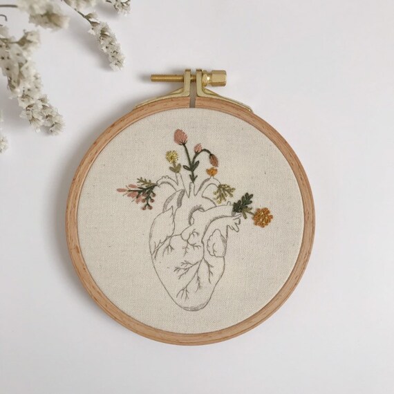 KIT, BRODERIE, coeur, et, fleurs
