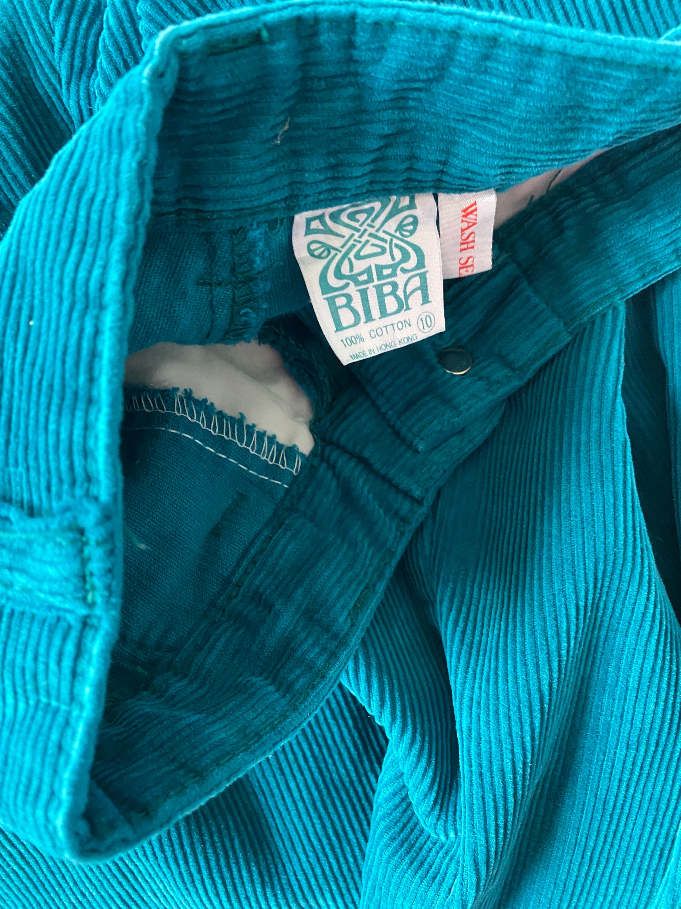 Image of Biba Vintage Turquoise Cord Pleat Front Trousers Size