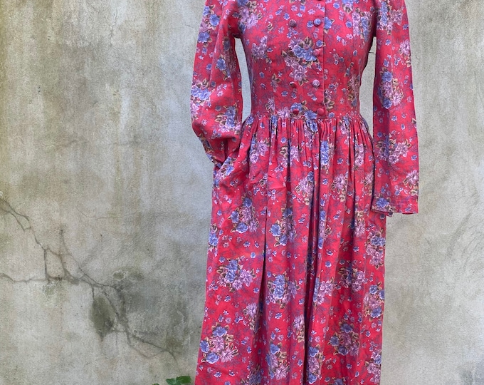 80s Laura Ashley Floral Print Dress Size 10 Etsy