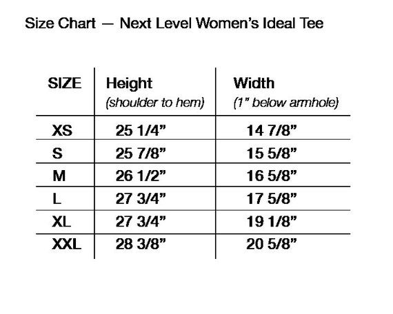 Ideal T By Next Level Size Chart