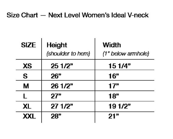 Next Level Ideal V Neck Size Chart