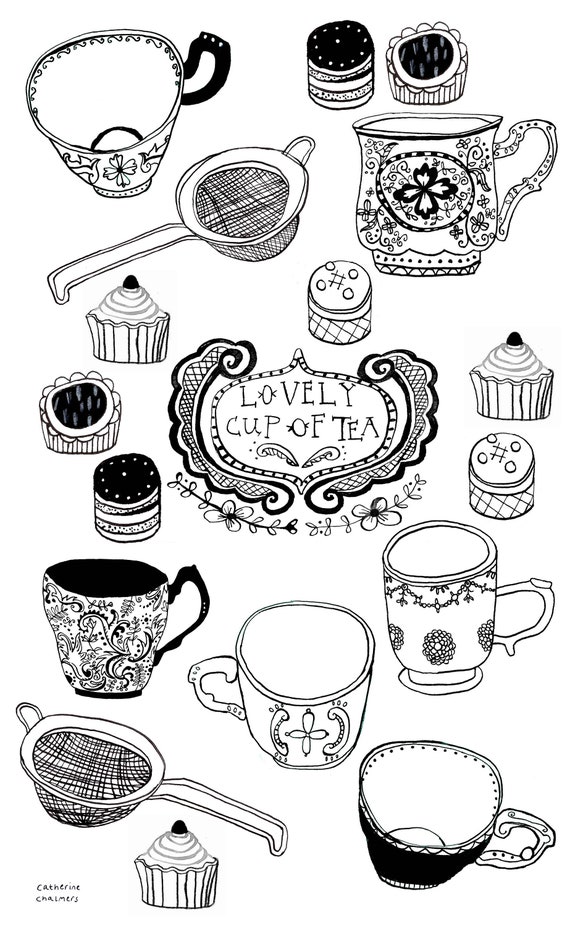 Lovely cup of tea tea towel printed with unique design by | Etsy