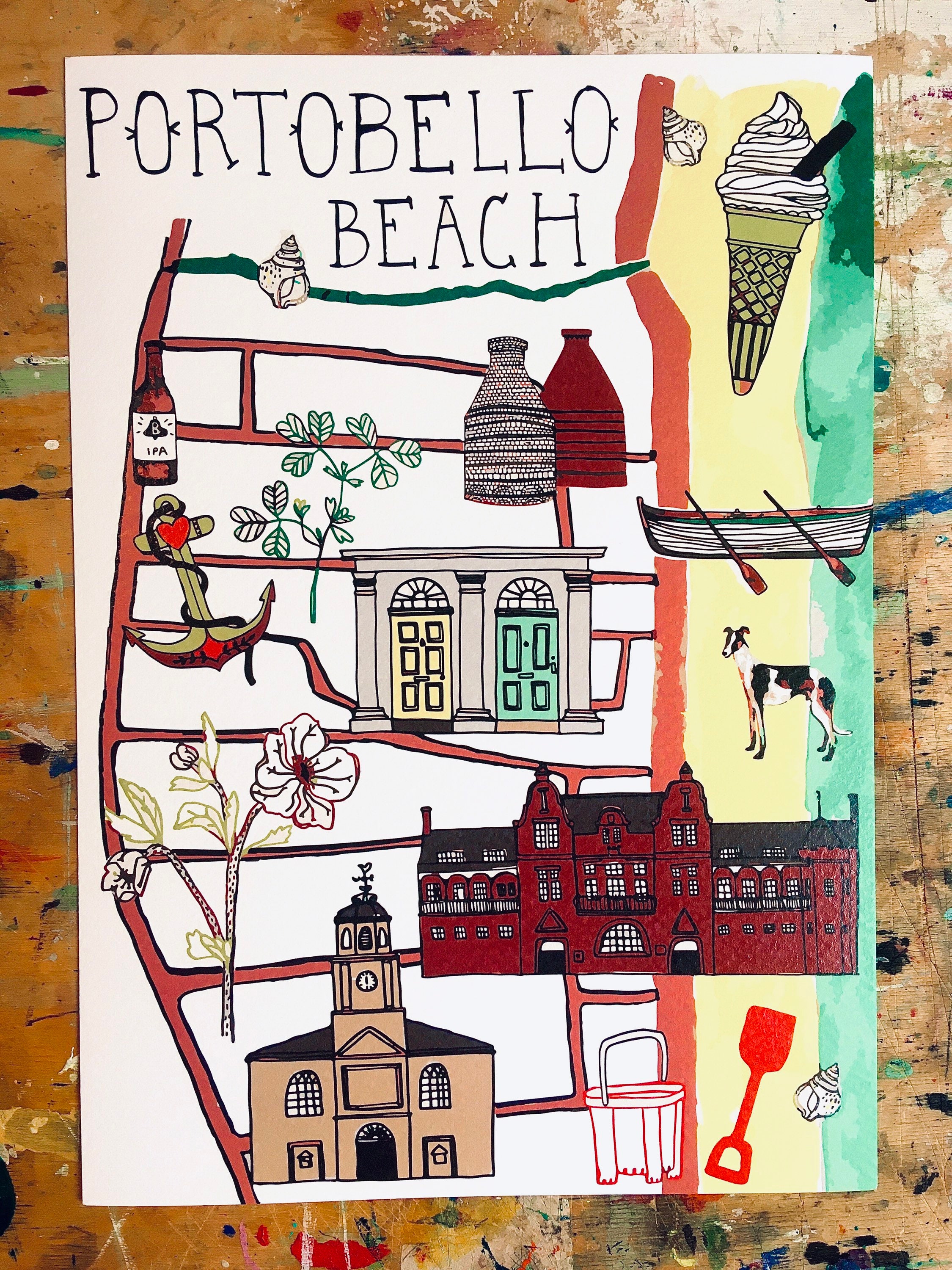 Postcard of Portobello Beach illustrated map of Portobello Etsy