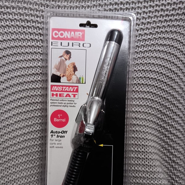 NRFP Vintage Conair EURO Instant HEat 1" Barrel Auto-Off Curling Iron with 15 heat settings c. 1998