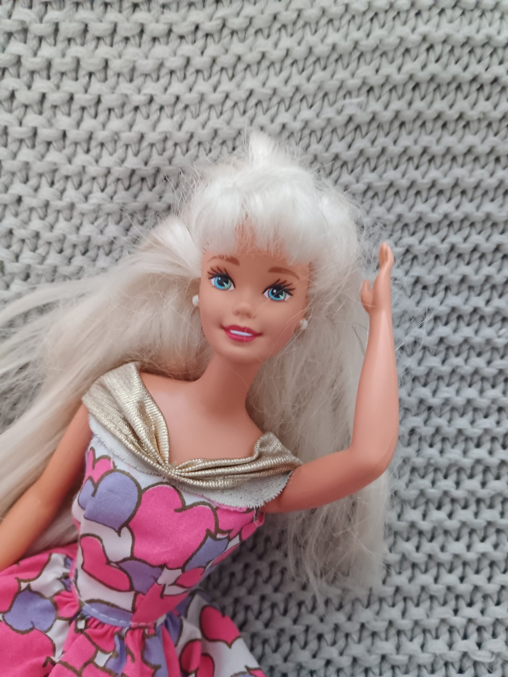 Vintage Special Edition Platinum Blonde Valentine Barbie Wearing a Mini Dress With Purple and Pink Hearts C. 1997 Mattel Etsy
