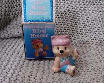 Unique Boxed Porcelain Aerobic Bear Ring Holder from the 1980's