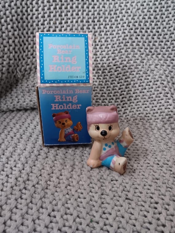 Unique Boxed Porcelain Aerobic Bear Ring Holder from the 1980's