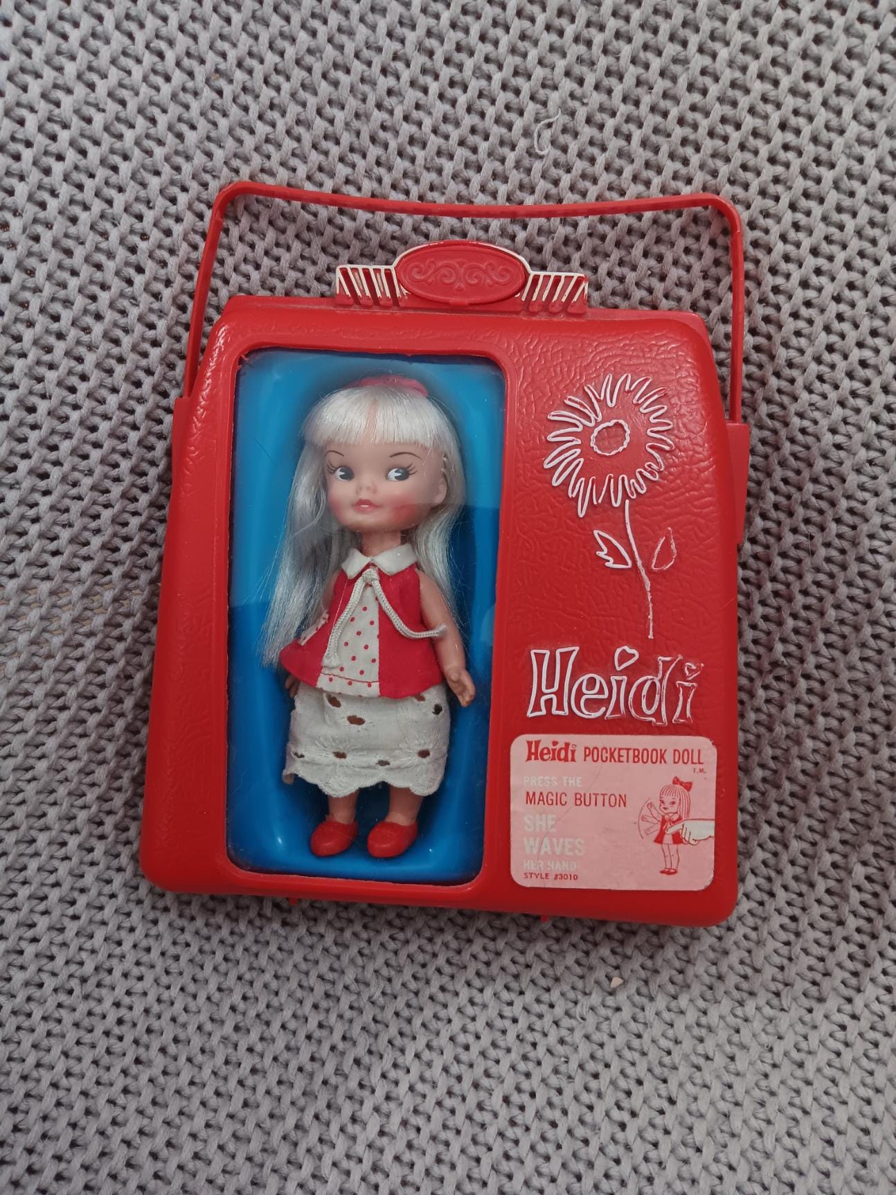 Vintage Remco Heidi Pocketbook Doll in Her Purse With Clothes and