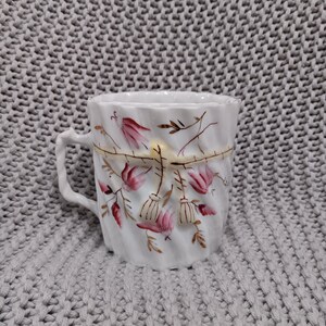 Antique Porcelain hand painted shaving/Scuttle mug with floral design and tassel - &quot;moustache&quot; cup