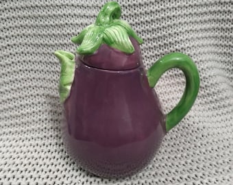 VGC Vintage ceramic 7-inch-tall purple colored eggplant shaped teapot