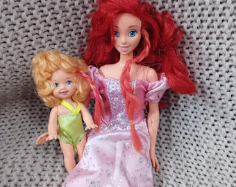 Stara lalka Disneya Mała Syrenka i Syrenka Sandy „Let's Swim” z warkoczami zmieniającymi kolor ok. 1997 r., Mattel