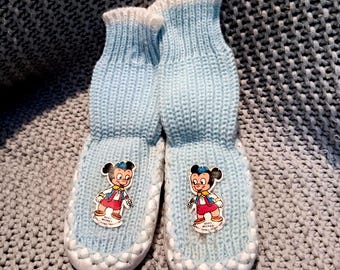 Vintage 1970's Disney Baby Mickey Toddler Sized Moccasin Slippers