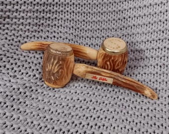 Vintage Faux Stag Horn Corn Cob Pipe Shaped Salt and Pepper Shakers