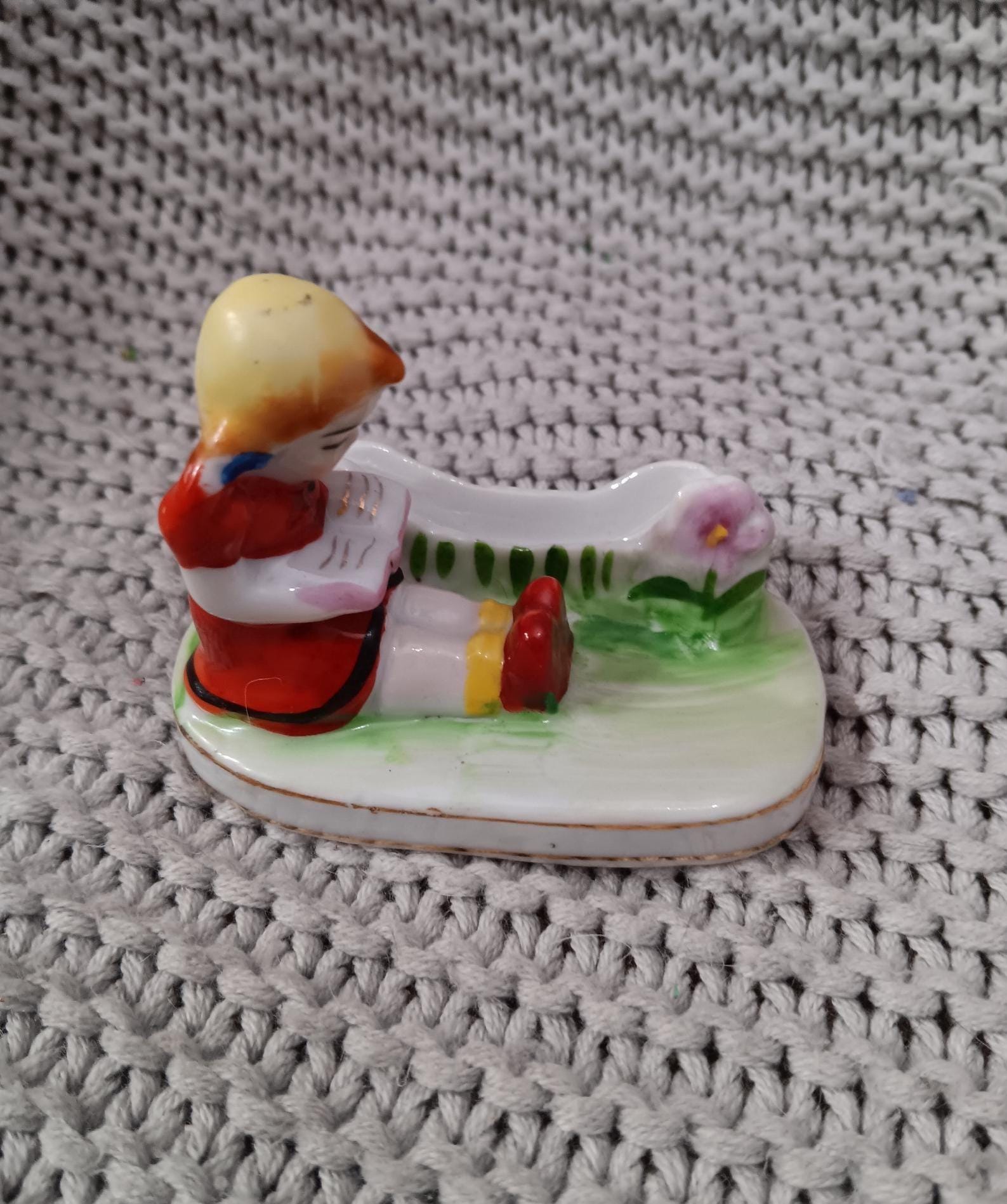 Antique Porcelain Occupied Japan Place Card Holder With Little