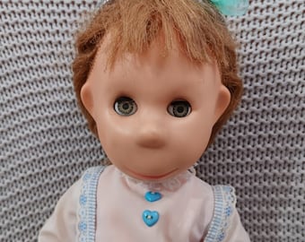 Vintage Poor Pitiful Pearl doll in blue and white pinstriped jumper c. 1963 Horsman