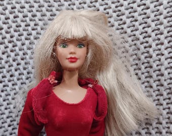 Vintage Very Velvet Blonde Barbie in her original red pantsuit c. 1998 Mattel