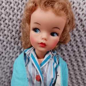 Vintage Ideal 12&quot; strawberry blonde Tammy fashion doll in handmade shirtdress, reversible vest, and HTF white sneakers c. 1962