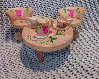 Vintage 1960's Wooden Japanese Dollhouse Tea Ceremony Set