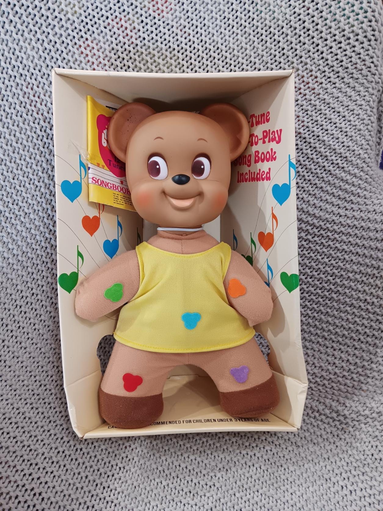 NRFB Vintage Musical Teddy Bear Toddler Toy With Songbook C. 1976