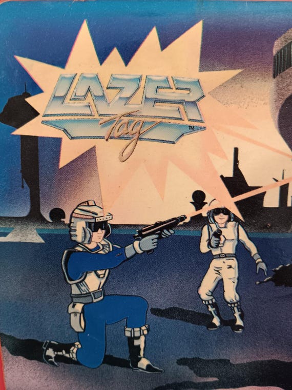 Vintage Aladdin Red Plastic Laser Tag Lunchbox C. 1986 Worlds of