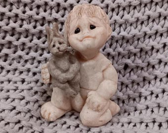 Quarry Kids "Ricky" Some Bunny Figurine - Boy and his Bunny Rabbit c. 2001 Second Nature