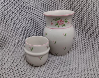 Vintage Tumble-Up Tulip Design Bedside Ceramic 12oz Carafe with water cup c. 1985 Teleflora