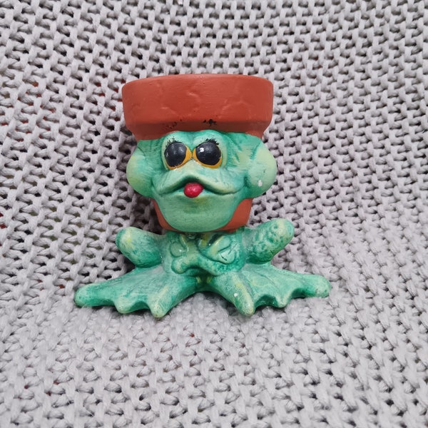 Unique Hand Painted Anthropomorphic Cartoon Frog morphed into a 4" planter pot