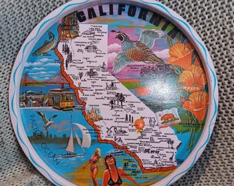 Taca pamiątkowa z kalifornijskich miast i atrakcji zaprojektowana przez Kena Haaga w latach 60. XX wieku