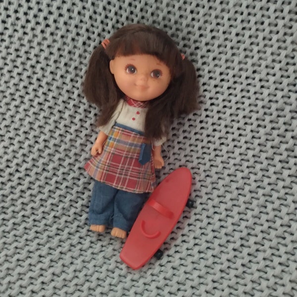 Vintage Fran Mar Moppet doll - Missy Plays After School, brunette with skateboard c. 1978 Knickerbocker