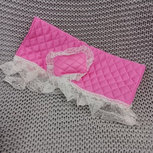 VGC Vintage Dream Glow Barbie lace trimmed pink comforter and matching pillow c. 1985 Mattel