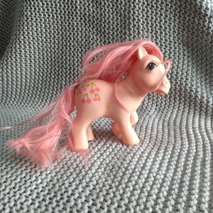 Vintage MLP My Little Pony Earth Pony, Cherries Jubilee - peach pony with pink curly mane and tail c. 1984