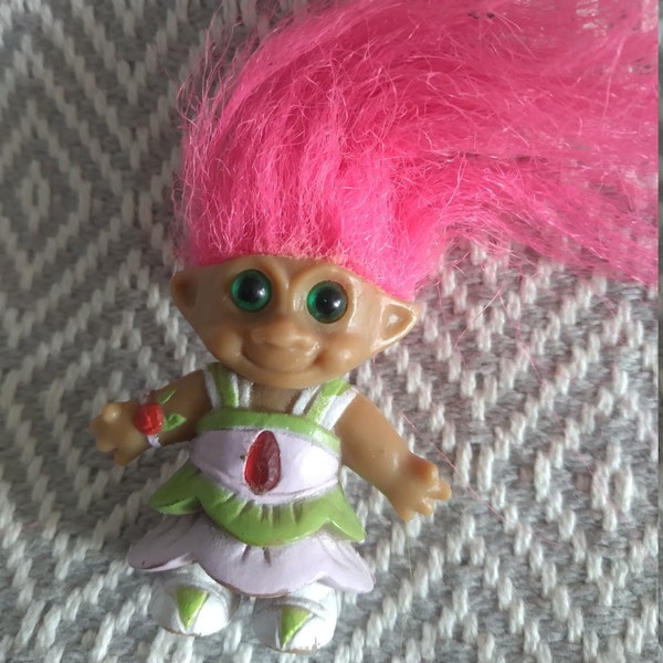Mini ACE Treasure Troll Space Princess with hot pink hair and a matching belly jewel c. 1992
