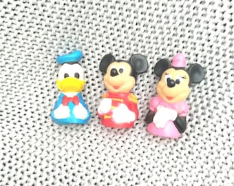 Vintage Walt Disney Mickey Mouse, Minnie Mouse and Donald Duck rubber finger puppets from the 1970's