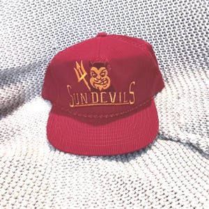 Vintage 1980's ASU Sun Devils and Sparky Maroon Corduroy Baseball Cap LIKE NEW